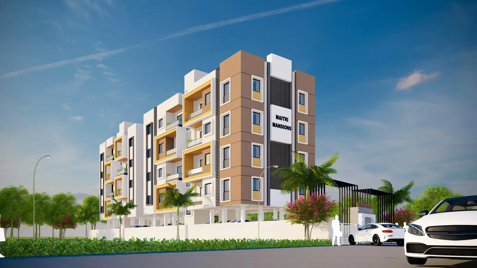 Design visualization of the Maitri Mansions apartment building in Pune, Maharashtra